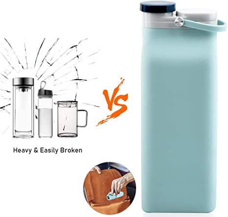 Tysonir Collapsible Water Bottle BPA Free - Foldable Water Bottle for Travel Sports Bottles with Triple Leak Proof Lightweight 20.5oz 