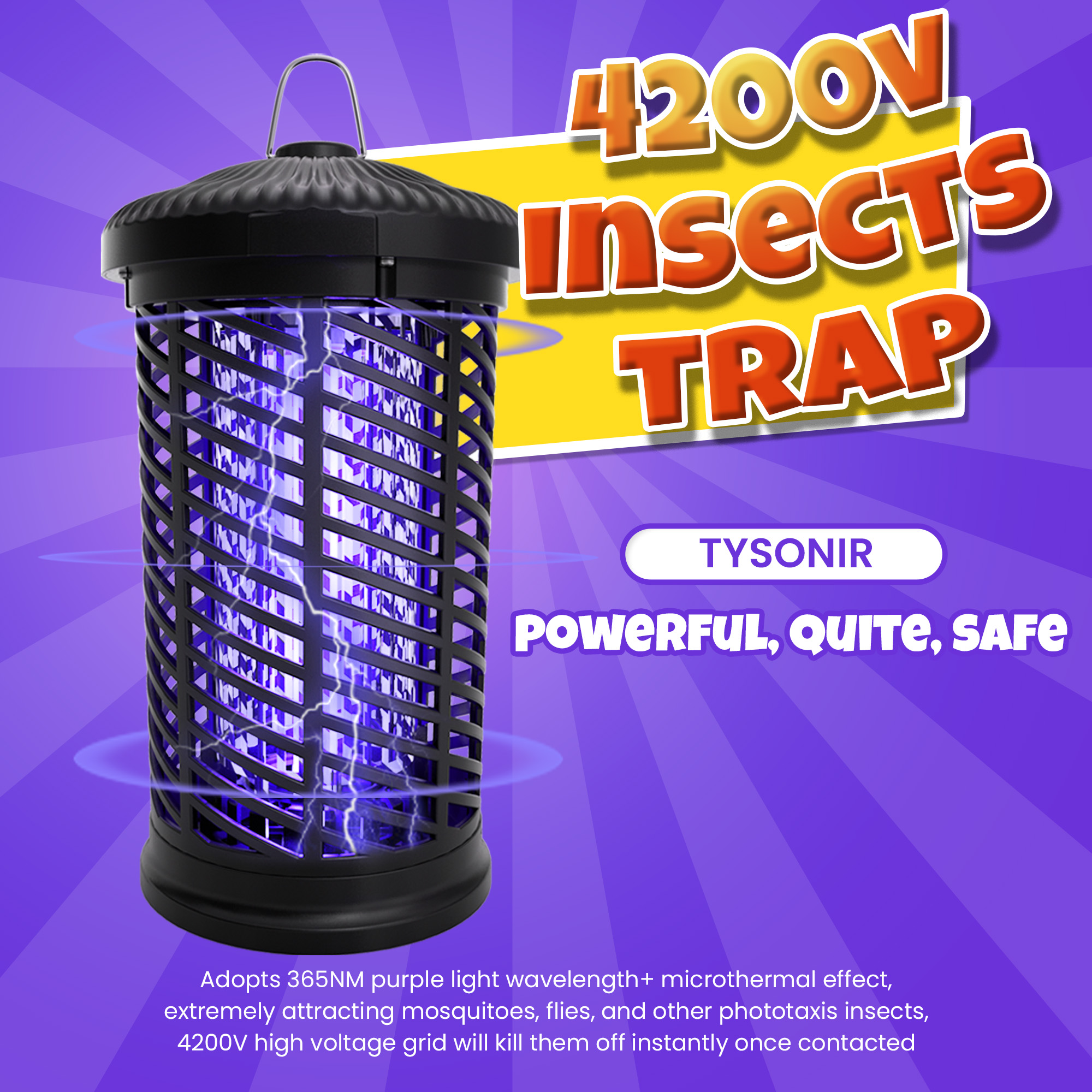 Bug Zapper 4200V for Outdoor and Indoor, Waterproof Electric Mosquito Zappers, Mosquito lamp, Electronic Bug Zapper Light Bulb